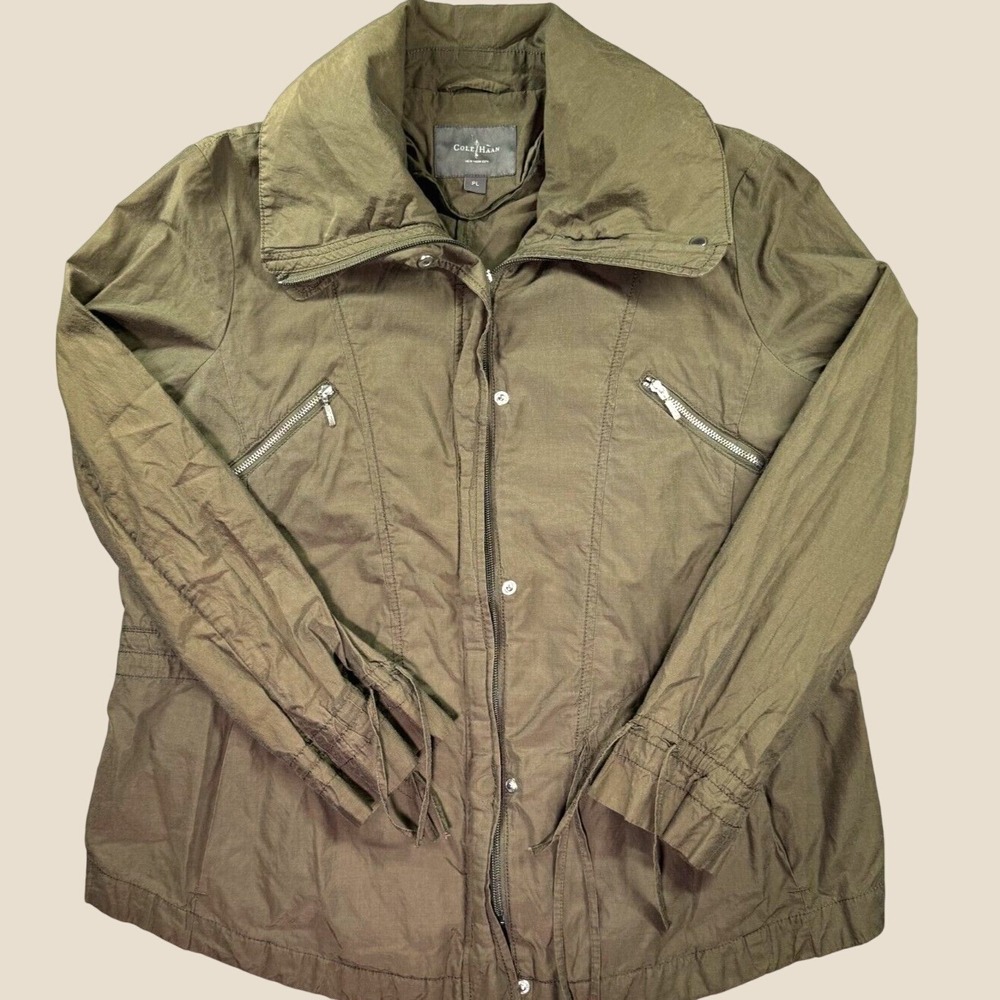 Cole Haan Barn Rain Parka Jacket Women PL Green Military Utility Gorpcore Retro